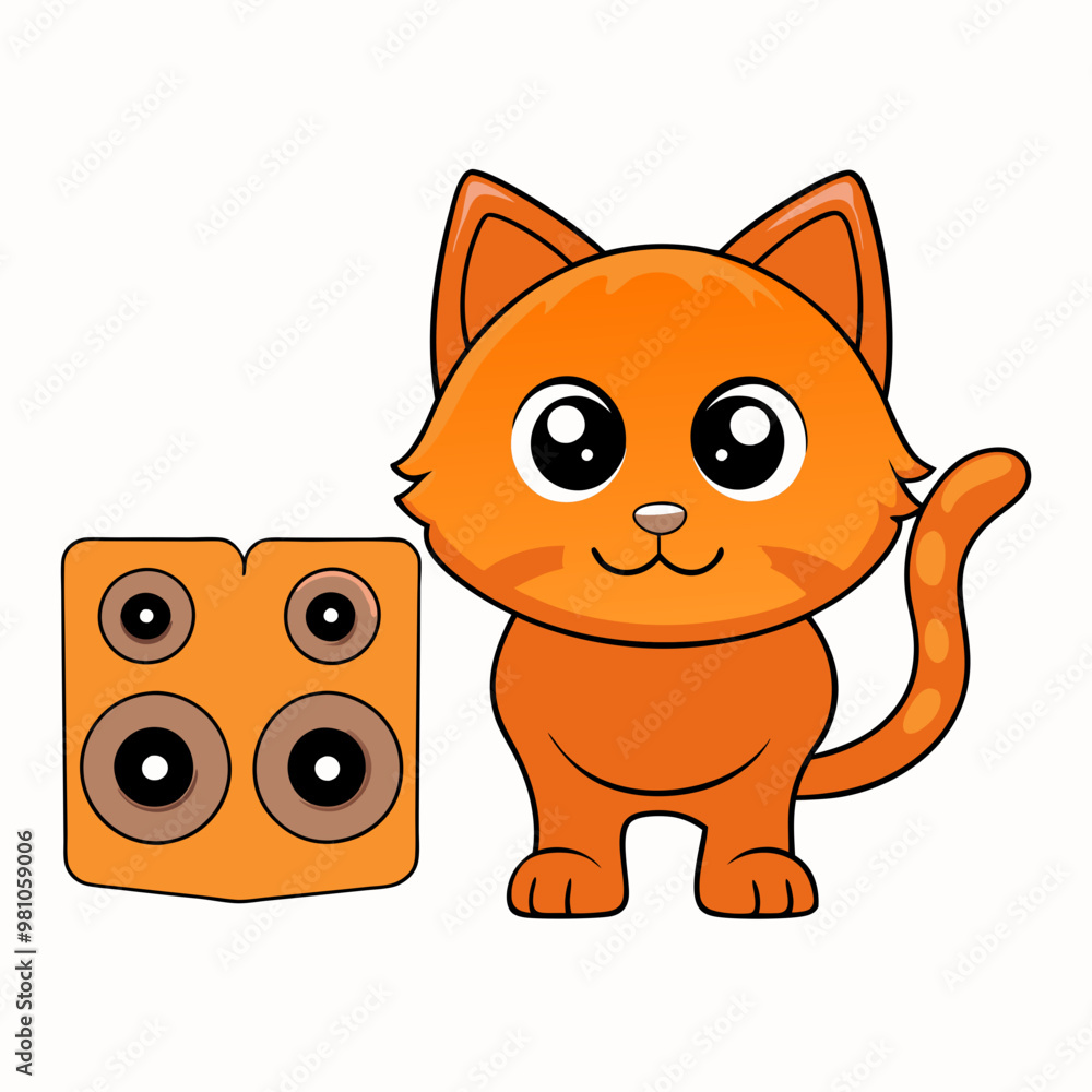Cute Cartoon Cat with Speaker Cute Cartoon Cat with Speaker