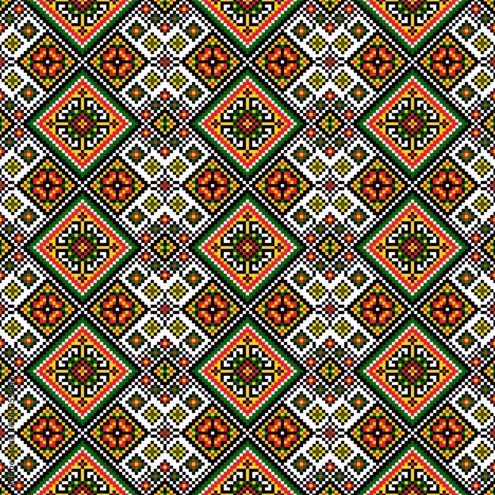 Folk art knitted embroidery pattern. Design by printing, carpet retro, geometric, wallpaper, graphic, indian, fabric, ornament, african and fabric business. Folk art knitted embroidery pattern. Design by printing, carpet retro, geometric, wallpaper, graphic, indian, fabric, ornament, african and fabric business.