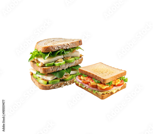 Delicious chicken and avocado sandwiches with fresh ingredients