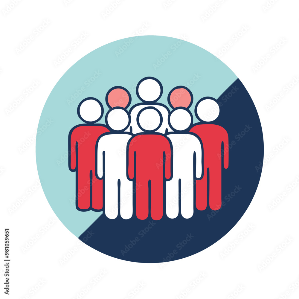 Icon of a diverse group of people symbolizing inclusion and togetherness on a split-colored background Icon of a diverse group of people symbolizing inclusion and togetherness on a split-colored background