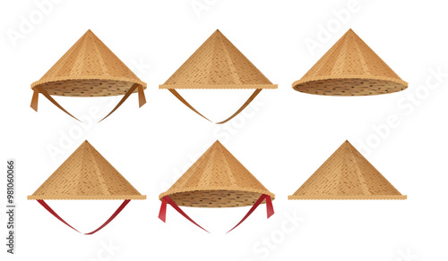 Hat bamboo. Hat farmer asian straw cap Traditional vietnamese. Flat Vector