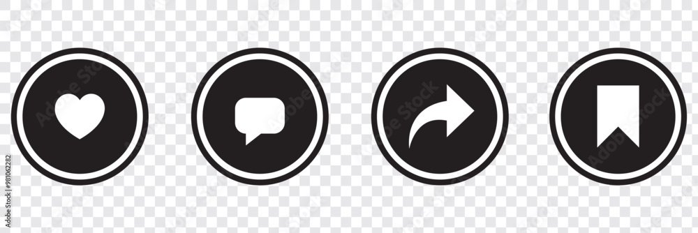 Share, save, like and comment icon set. Vector EPS 10 Share, save, like and comment icon set. Vector EPS 10