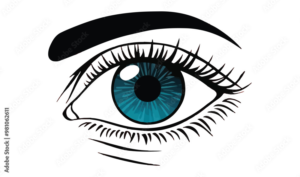 a diagram of an eye with an iris and pupil in the center, the background is light gray, add long, curved eyelashes extending from the lower lid, flat design a diagram of an eye with an iris and pupil in the center, the background is light gray, add long, curved eyelashes extending from the lower lid, flat design