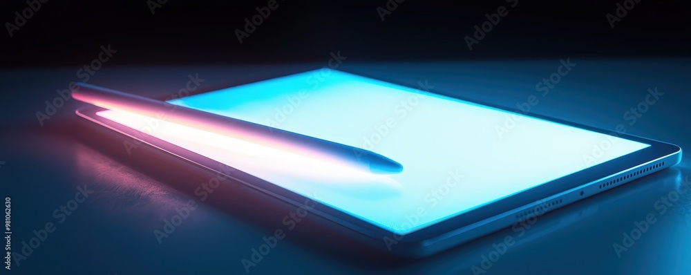 A glowing tablet with a stylus showcasing modern technology and futuristic design, ideal for digital art, note-taking, and tech innovation concepts. A glowing tablet with a stylus showcasing modern technology and futuristic design, ideal for digital art, note-taking, and tech innovation concepts.