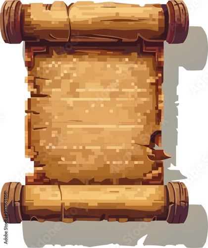Pixelated ancient scroll icon pixel art on white isolated background, vector design.