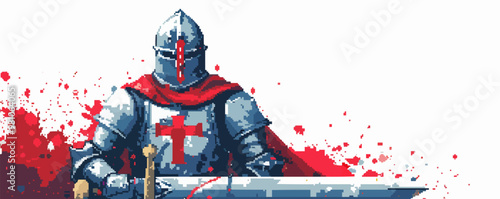 Pixelated knight icon pixel art on white isolated background, vector design.