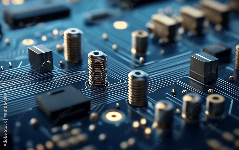 Futuristic Technology Concept: Screws Embedded in Digital Circuit Illustration Futuristic Technology Concept: Screws Embedded in Digital Circuit Illustration