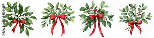 A collection of festive holiday wreaths adorned with red ribbons and greenery, perfect for seasonal decorations.