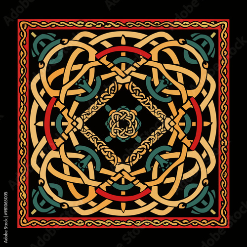 Celtic knotwork with intricate loops and traditional patterns, cultural heritage, vector illustration for t-shirt, flat style.