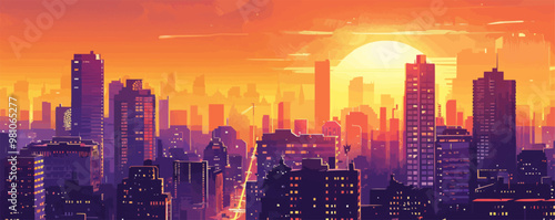 Cityscape neon vibes. Retro urban skyline with glowing lights and vibrant hues, bustling streets, and dynamic energy