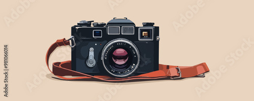 Vintage film camera with strap Vector flat minimalistic isolated illustration