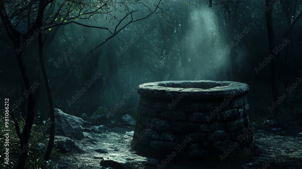 Fototapeta premium Stone Well in a Foggy Forest