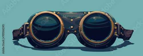 Steampunk goggles with brass fittings and leather straps Vector flat minimalistic isolated illustration