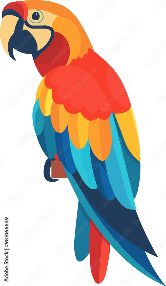 Fototapeta premium Colorful macaw icon flat on white isolated background, vector design.