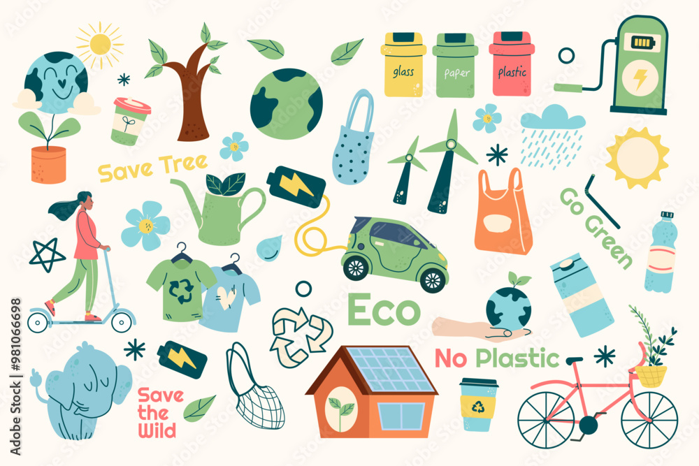Set ecology elements letterings elements Set ecology elements letterings elements