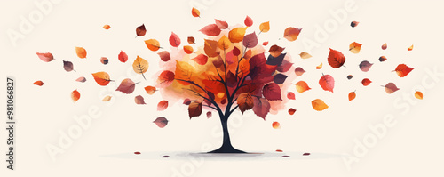 A group of colorful autumn leaves falling from a tree. Vector flat minimalistic isolated illustration.