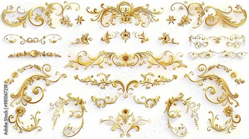 Elegant Vintage Gold Decorative Elements: Exquisite Frames, Swirls, and Borders for Timeless Design