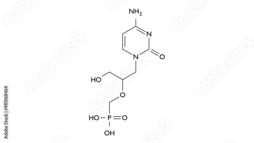 cidofovir molecule, structural chemical formula, ball-and-stick model, isolated image antiviral medication photo