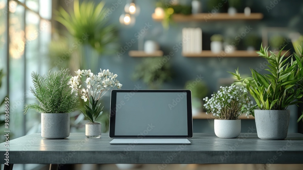 Digital Tablet on a Minimalist Desk for Modern Workspace Concept Digital Tablet on a Minimalist Desk for Modern Workspace Concept