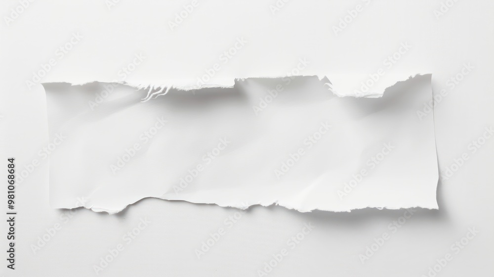 Torn piece of white paper on a white background. Blank template and design material concept. Torn piece of white paper on a white background. Blank template and design material concept.