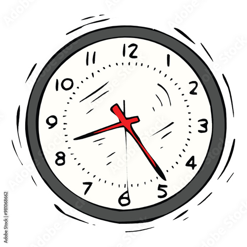 Vector simple classic black and white round wall clock isolated on white.