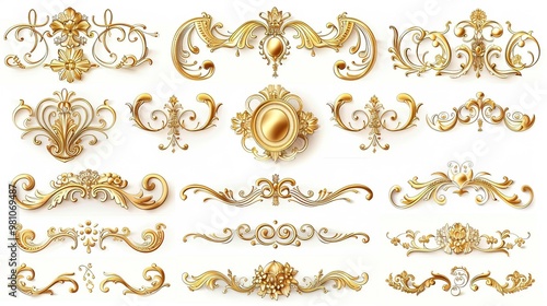 Elegant Vintage Gold Decorative Elements: Exquisite Frames, Swirls, and Borders for Timeless Design