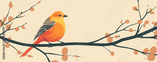 A bird sitting on a branch. Vector flat minimalistic isolated illustration.