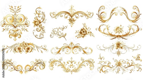 Elegant Vintage Gold Decorative Elements: Exquisite Frames, Swirls, and Borders for Timeless Design