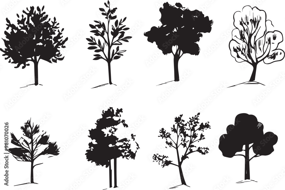 Fototapeta premium Set Trees. Hand drawn vector illustration 
