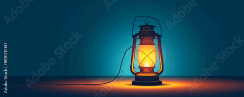 Traditional oil lantern casting a warm glow Vector flat minimalistic isolated