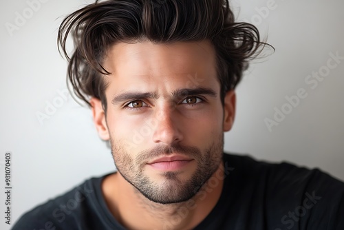 Close - up portrait of handsome man looking at you