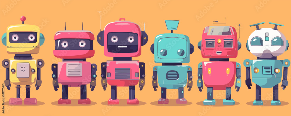 Toy androids on a white background. Vector flat minimalistic isolated illustration.