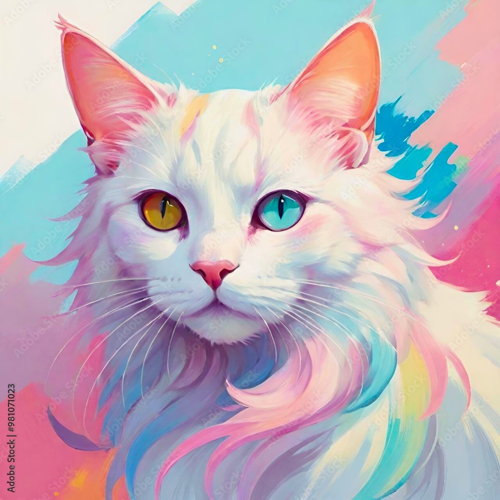 Fototapeta premium White cat colorful illustration 