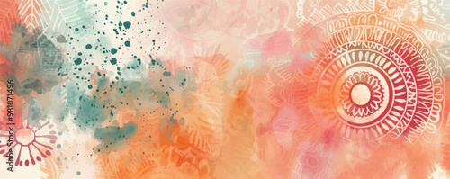 A colorful abstract painting with a large circle in the center. The painting is full of splatters and has a lot of different colors