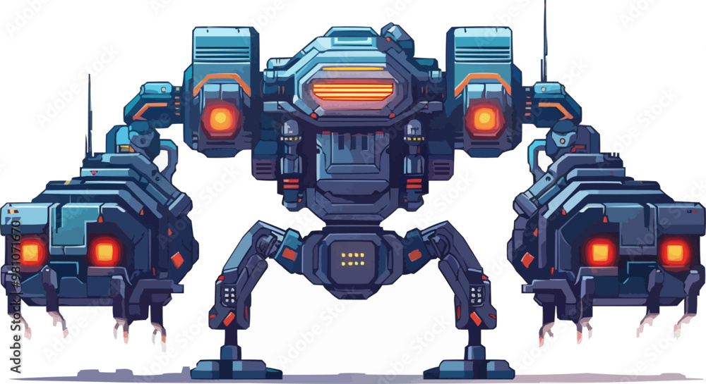 Design pixel art of a futuristic robot with lights, pixel art on white isolated background, vector design. Design pixel art of a futuristic robot with lights, pixel art on white isolated background, vector design.