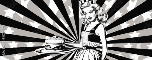 Retro pin-up playing cards fanned out, vector illustration, pin-up style, imitation of a scratch board, black and white image.