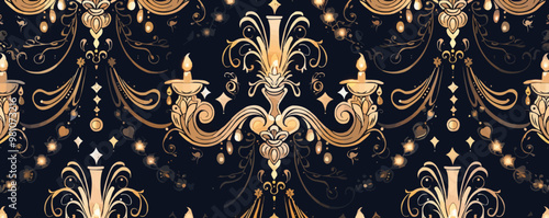 Elegant chandeliers and vintage decor seamless pattern background, luxurious and ornate designs, vector pattern.