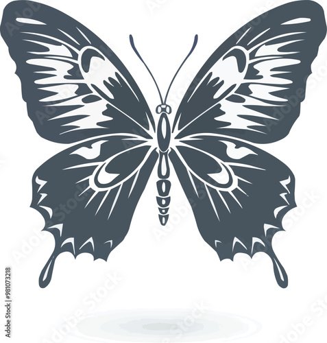 Elegant butterfly icon flat on white isolated background, vector design.