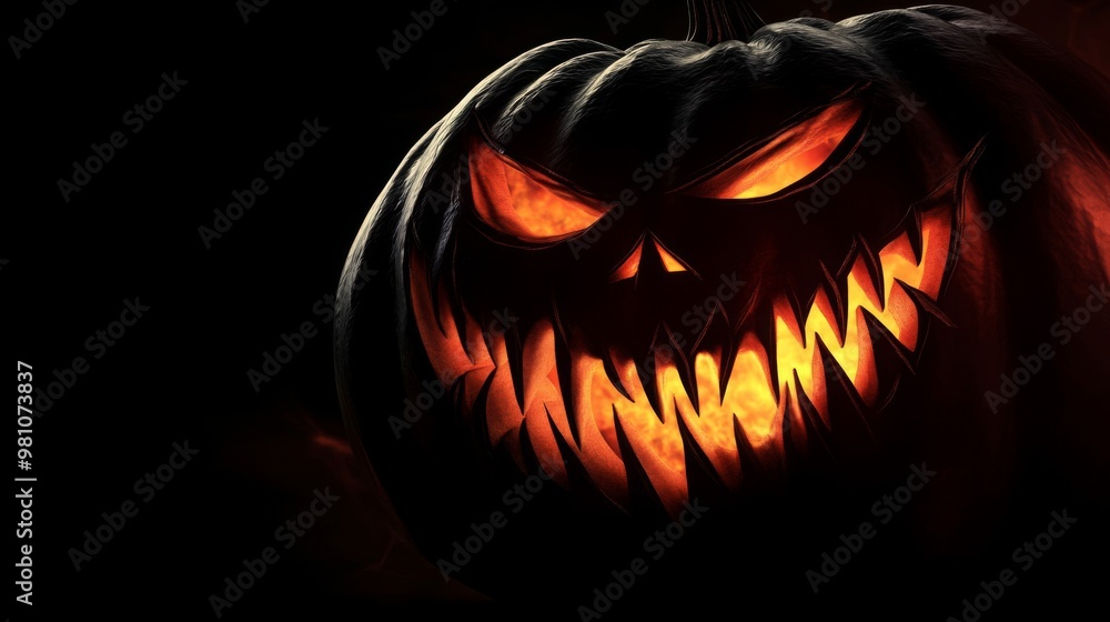 A Close-Up of a Carved Pumpkin with a Glowing, Evil Grin A Close-Up of a Carved Pumpkin with a Glowing, Evil Grin