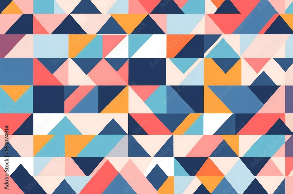 A modern geometric abstract pattern featuring colorful triangles and shapes in a mosaic layout, creating a dynamic and stylish visual design.