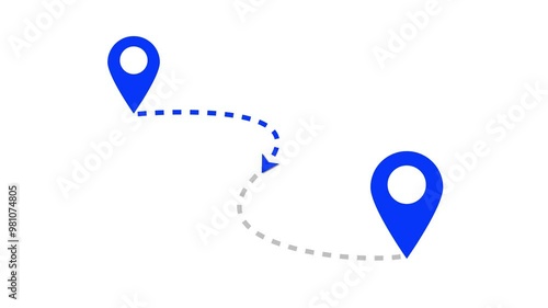 Two location point connection with lines arrow direction animation on white background.