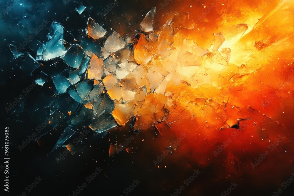 abstract digital artwork featuring shattered glitchy textures dark background with fragmented bursts of orange blue and white distressed overlay simulates dust and scratches for a grungy effect abstract digital artwork featuring shattered glitchy textures dark background with fragmented bursts of orange blue and white distressed overlay simulates dust and scratches for a grungy effect