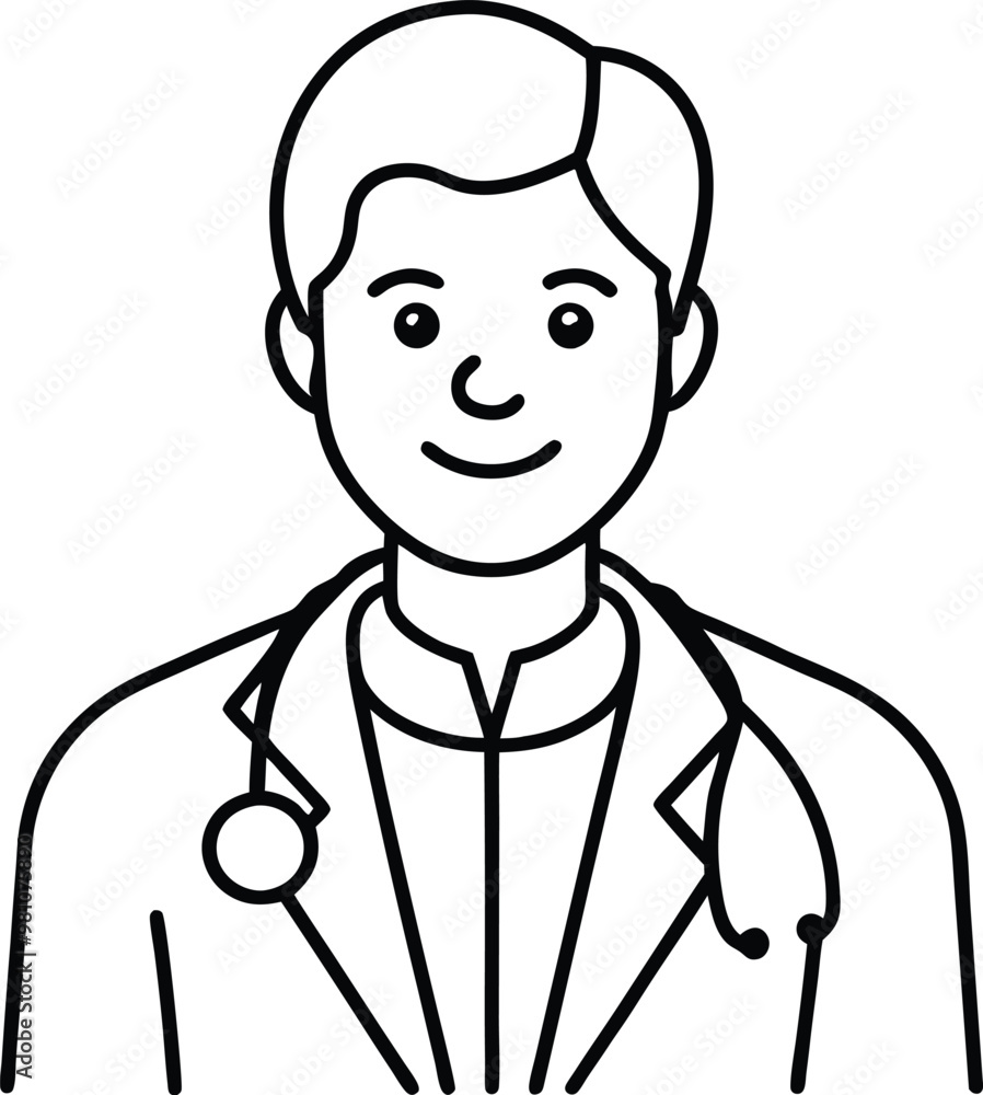 Doctor outline vector art illustration, line art character icon on a white background. Doctor outline vector art illustration, line art character icon on a white background.