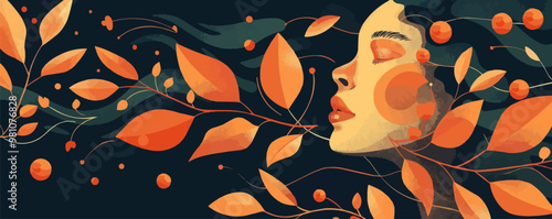 Surreal fantasy portrait with dreamlike elements and imaginative features, flat portrait, vector illustration.