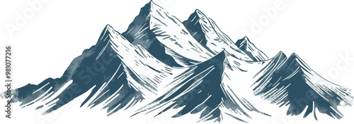 Hand drawn mountain range icon vector art on white isolated background, vector design.
