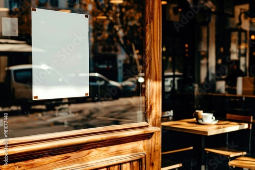 Poster sheet mockup restaurant window cafe. photo