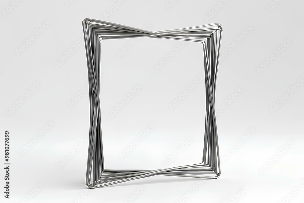 metallic geometric 3d frame with angular design, modern art piece on white backdrop metallic geometric 3d frame with angular design, modern art piece on white backdrop