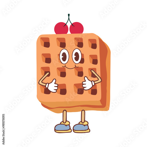 Waffle icon with filling. Vector illustration of waffles in kawaii style, breakfast pastry, sweet snack. Vector illustration