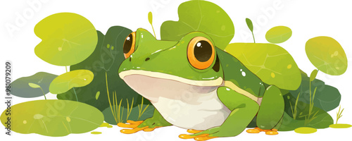 Cute Green Amphibian Design, Vector flat minimalistic isolated illustration