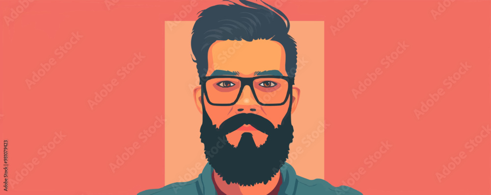 Man with a rugged look and outdoor gear, flat portrait, vector illustration. Man with a rugged look and outdoor gear, flat portrait, vector illustration.